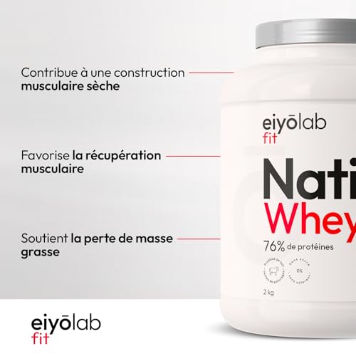Eiyolab Whey Protein | 80% Protéines & BCAA | Lait de Vache Naturel | Pour Musculation | Texture Légère | 2kg | Powders 
