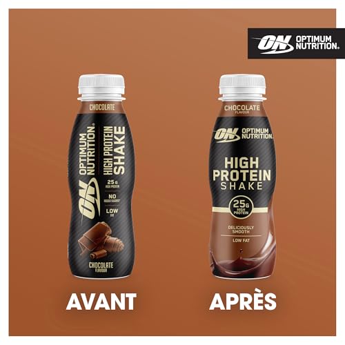 Optimum Nutrition High Protein Shake Chocolat, Boisson Protéinée sans Sucre Ajouté, Milkshake Prêt à Boire, 12x330ml