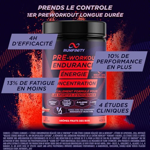 Runfinity - Booster d'Énergie Longue Durée 4 Heures : Formule Premium Made in France pour Athlètes - Performance Maximal