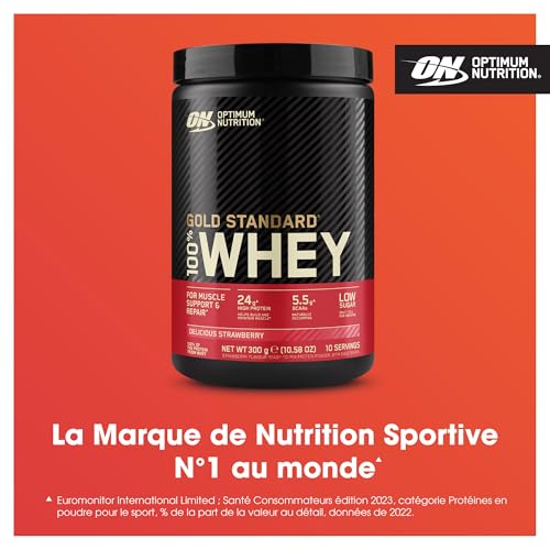 Optimum Nutrition Gold Standard 100% Whey Protéine en Poudre Goût Fraise 300g 10 Doses