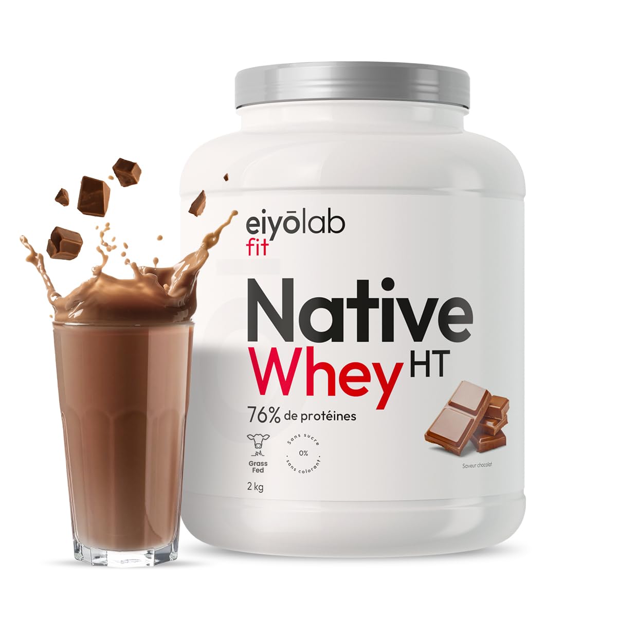 Eiyolab Whey Protein | 80% Protéines & BCAA | Lait de Vache Naturel | Pour Musculation | Texture Légère | 2kg | Powders 