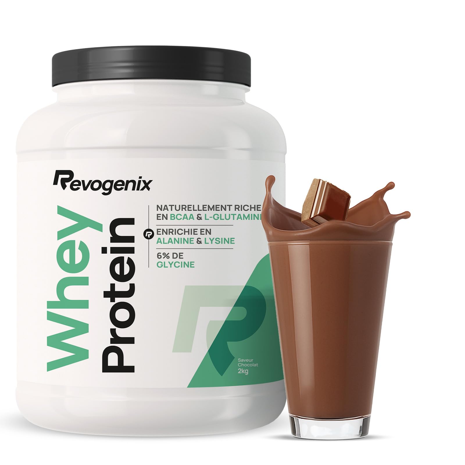 Revogenix Whey Protein | 25g de Protéines par Shaker | Riche en BCAA et Glutamine | Peu Calorique | Musculation Rapide &