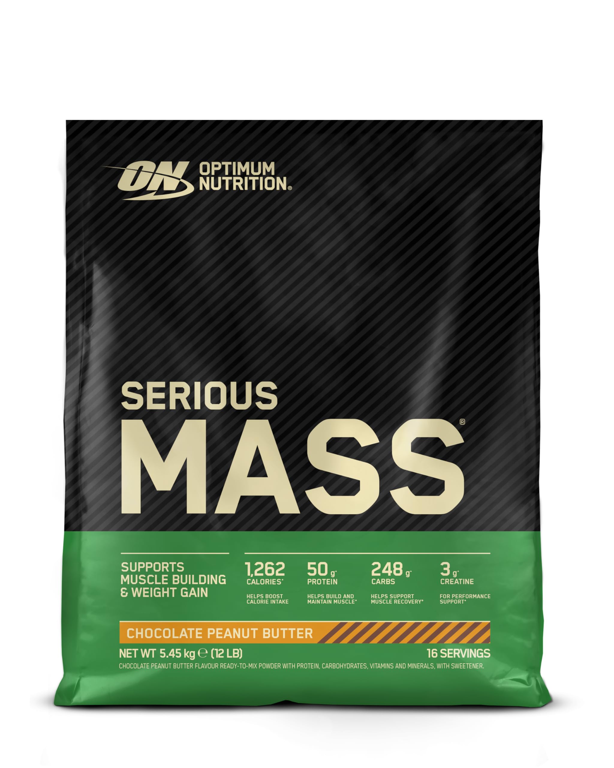 Optimum Nutrition Serious Mass Gainer Chocolate et Beurre de Cacahuète, 16 Doses, Gagnant de Poids, Sportifs, Entraîneme