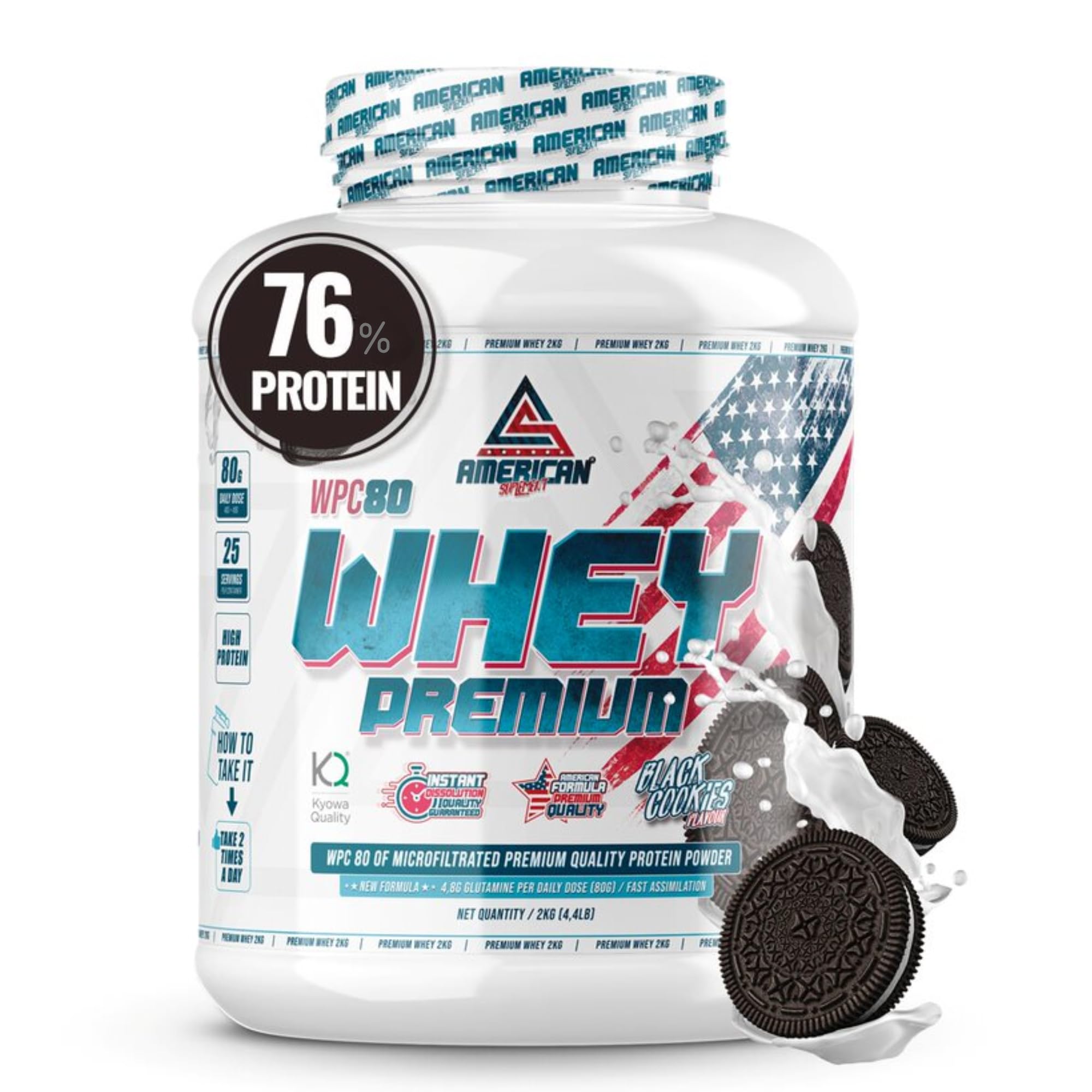 Proteine whey Pure WPC80 | Prix de Masse Musculaire | Protéine avec L-Glutamine (2 kg, Oreo)