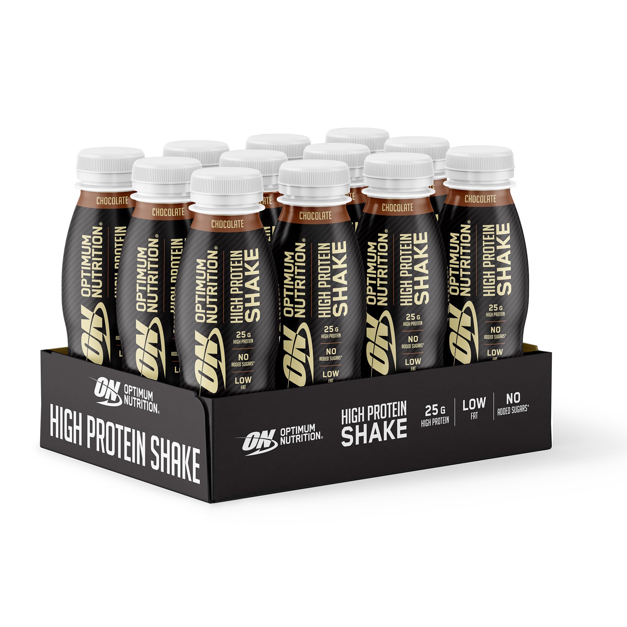 Optimum Nutrition High Protein Shake Chocolat, Boisson Protéinée sans Sucre Ajouté, Milkshake Prêt à Boire, 12x330ml