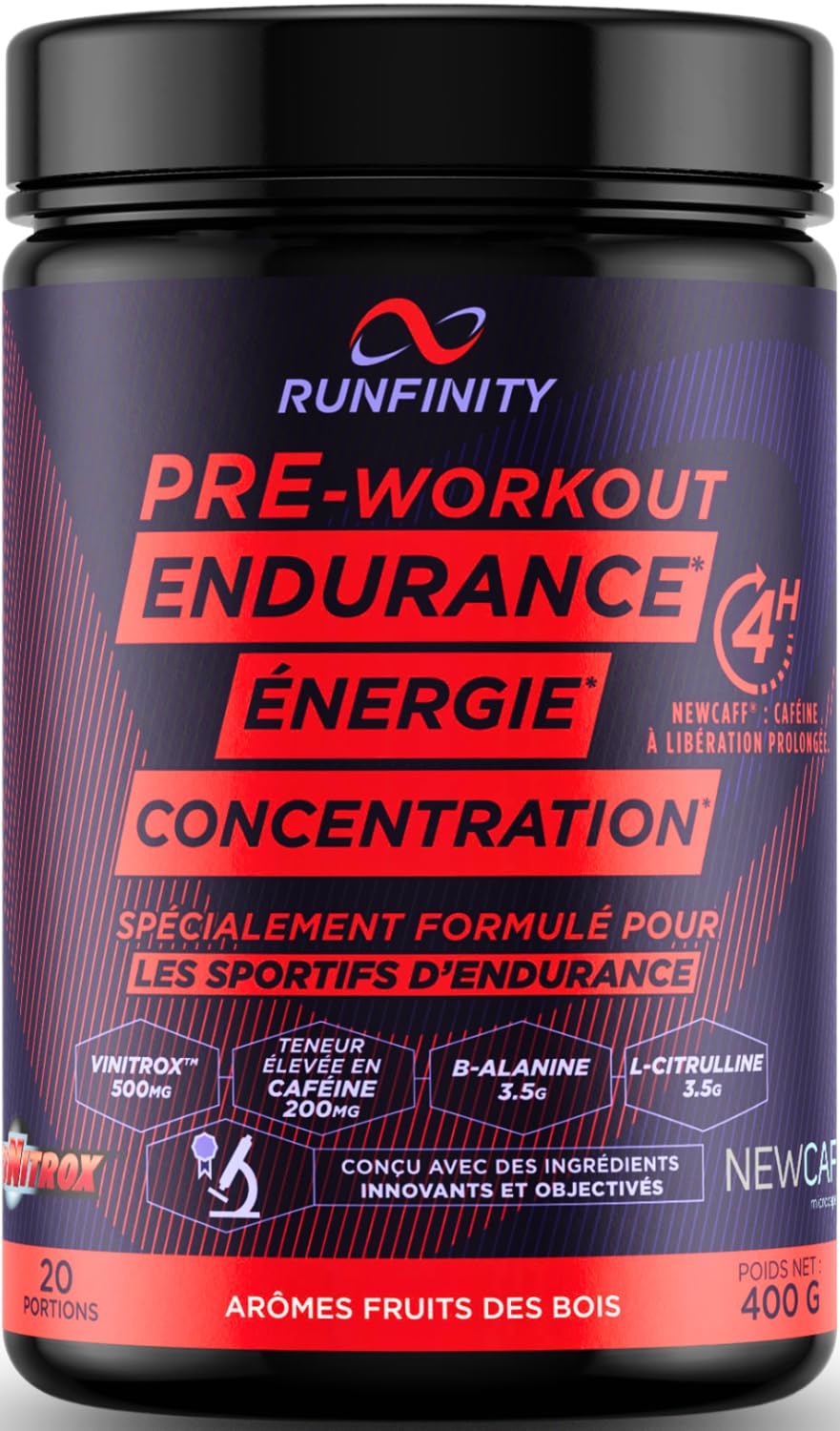 Runfinity - Booster d'Énergie Longue Durée 4 Heures : Formule Premium Made in France pour Athlètes - Performance Maximal